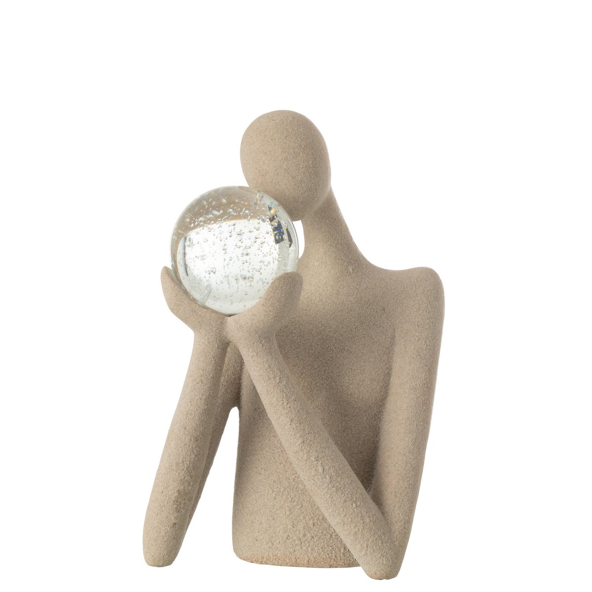 Skulptur Büste mit Glaskugel – Moderne Kunstfigur in Beige