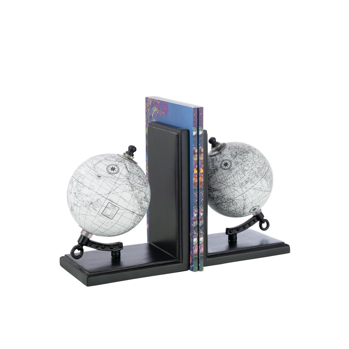 Bücherstützen Set Weltkugel Grau-Schwarz – Stilvolle Deko für Ihr Bücherregal