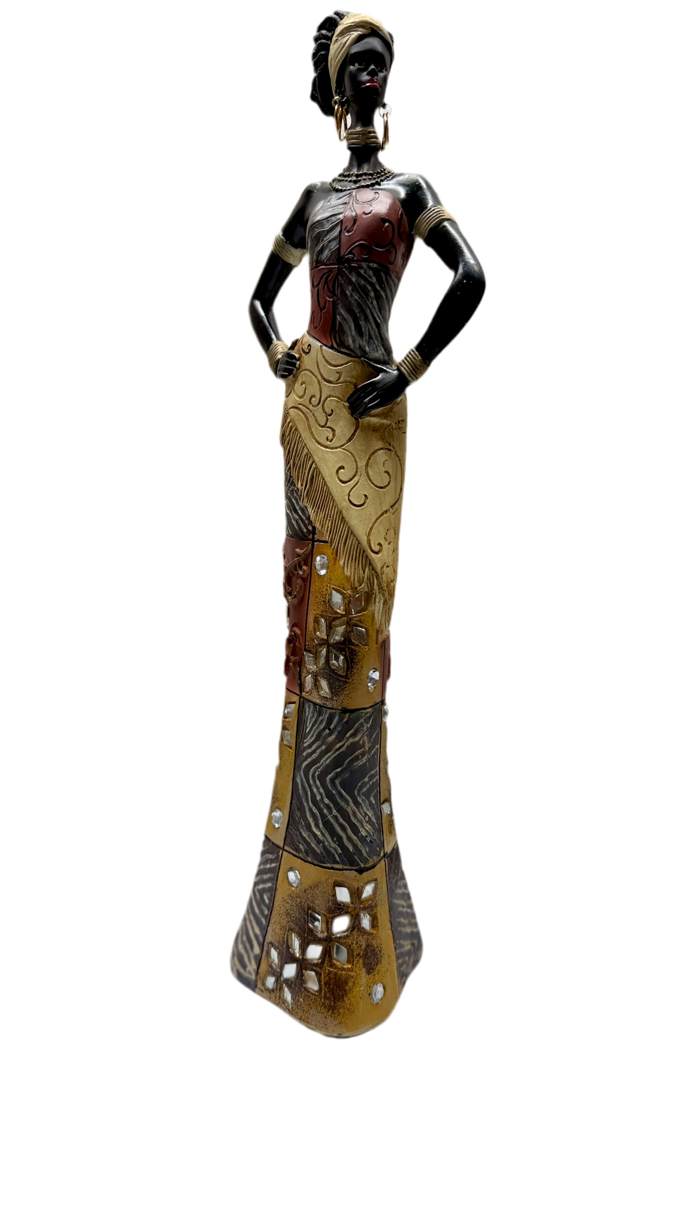 Dekofigur Nala – Afrikanische Frau mit buntem Kleid 35cm