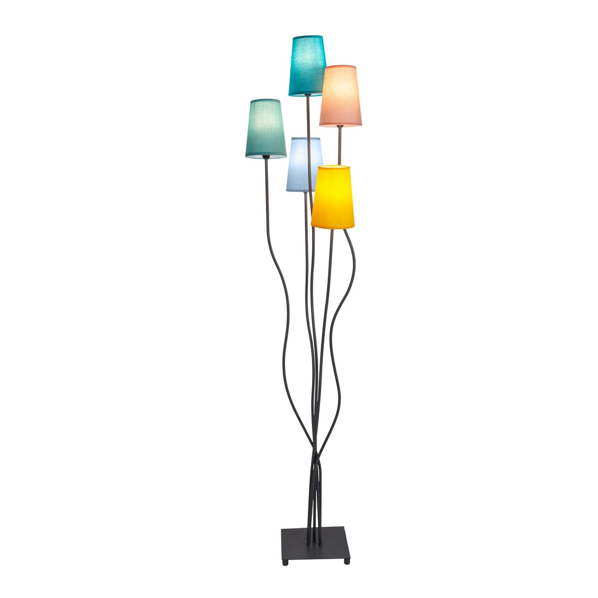 Stehleuchte 5-flammig "COLORA", Stehlampe mit bunten Textilschirmen, 5x E14-Fassung, für Esszimmer, Wohnzimmer, Diele oder Büro, 163 cm hoch
