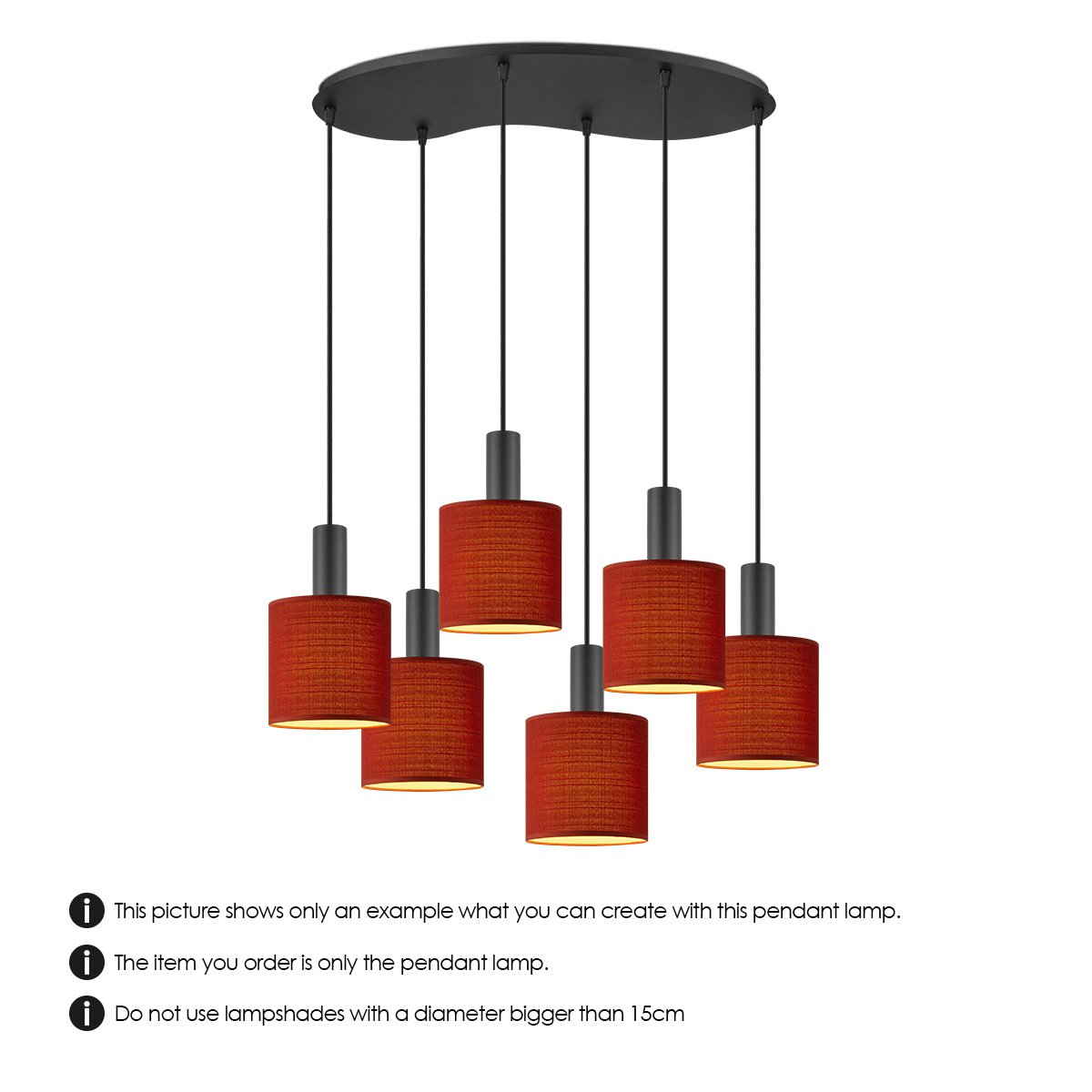 Ovale Metall-Hängelampe 6L - 60/25,8/117,5CM