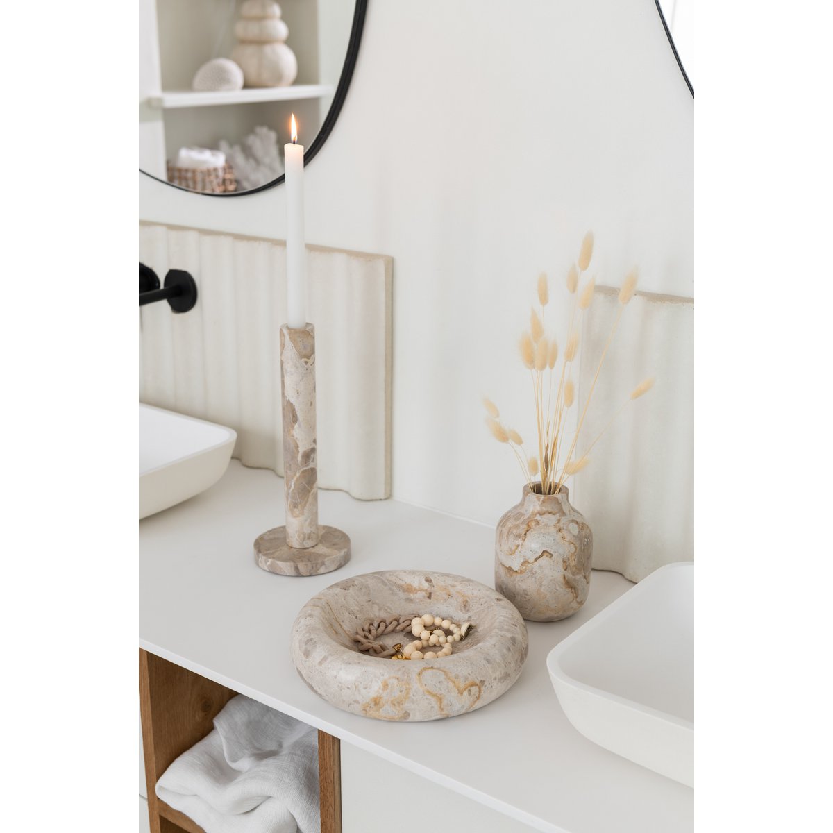 3er-Set Kerzenhalter Marmor Beige