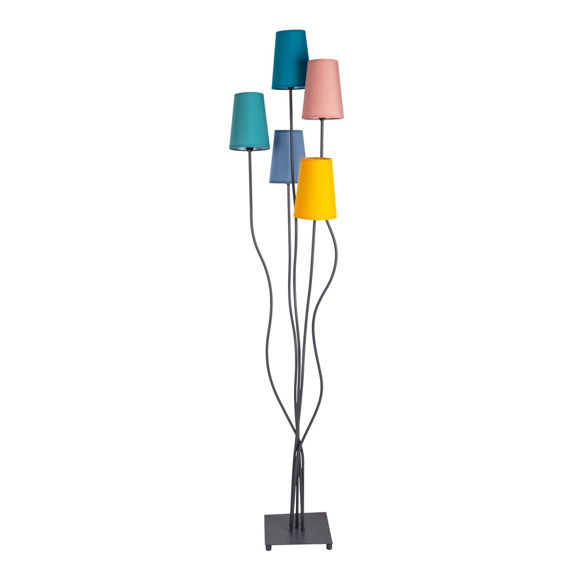 Stehleuchte 5-flammig "COLORA", Stehlampe mit bunten Textilschirmen, 5x E14-Fassung, für Esszimmer, Wohnzimmer, Diele oder Büro, 163 cm hoch