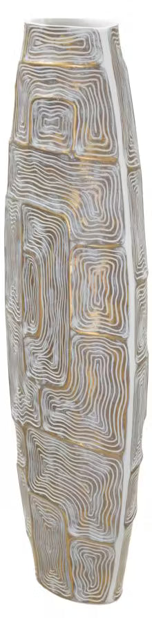 Vase Aurelia Gold Harz 60cm Dekovase mit Geometrischem Muster