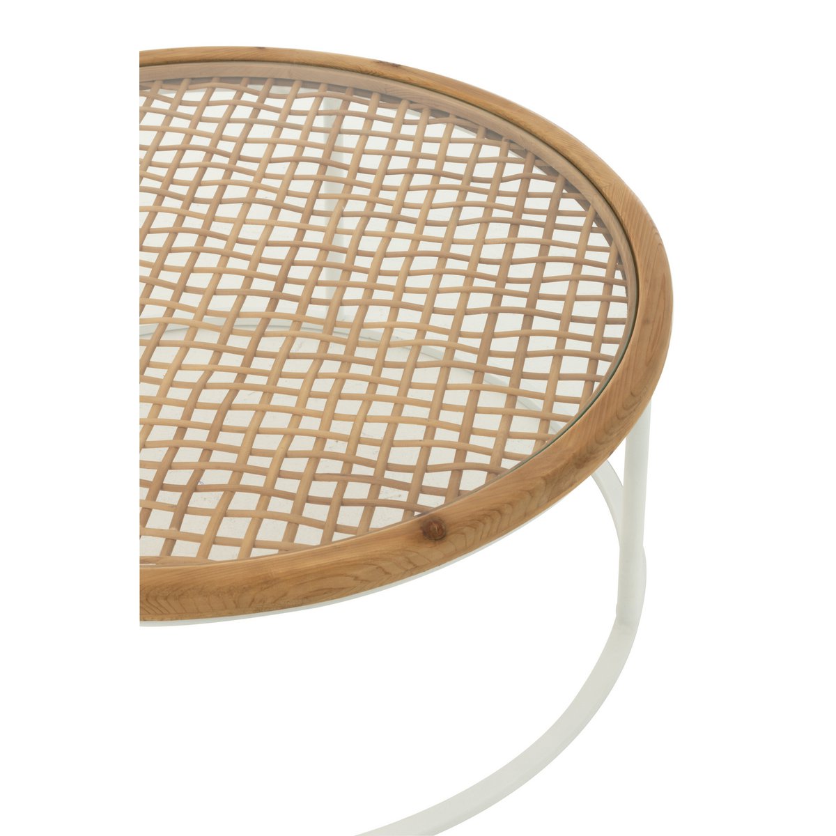 Couchtisch Mati – Runder Holztisch mit Glas und Metall