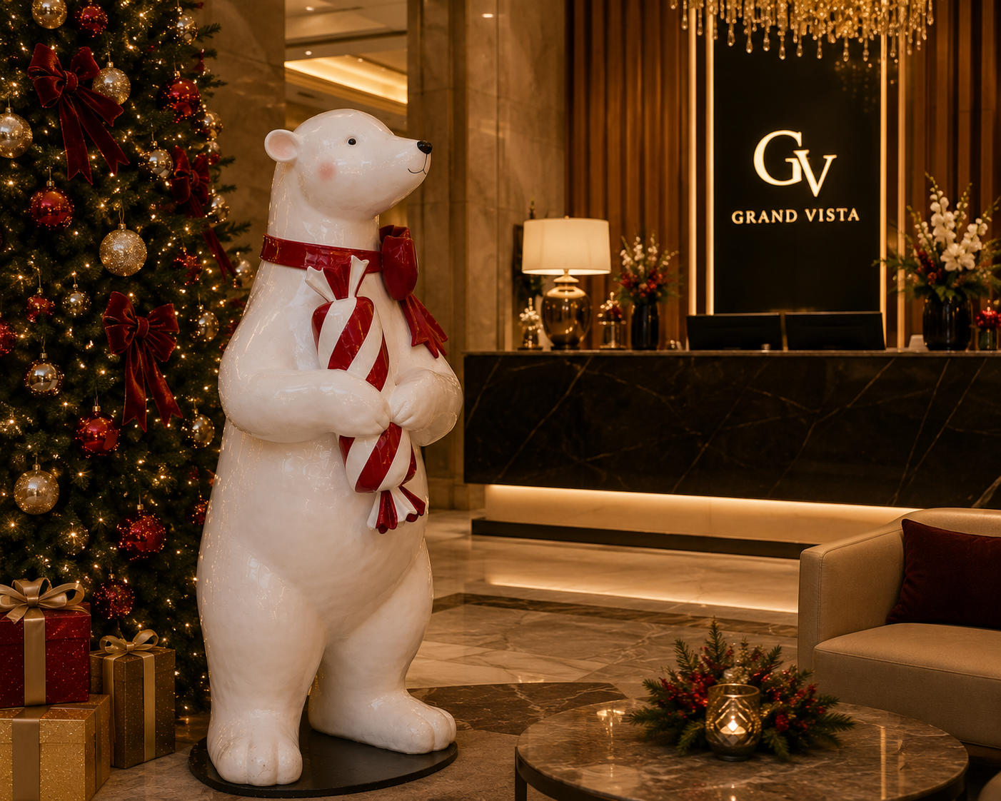 XXL Weihnachtsfigur Eisbär Polarino mit Süßigkeiten 185cm