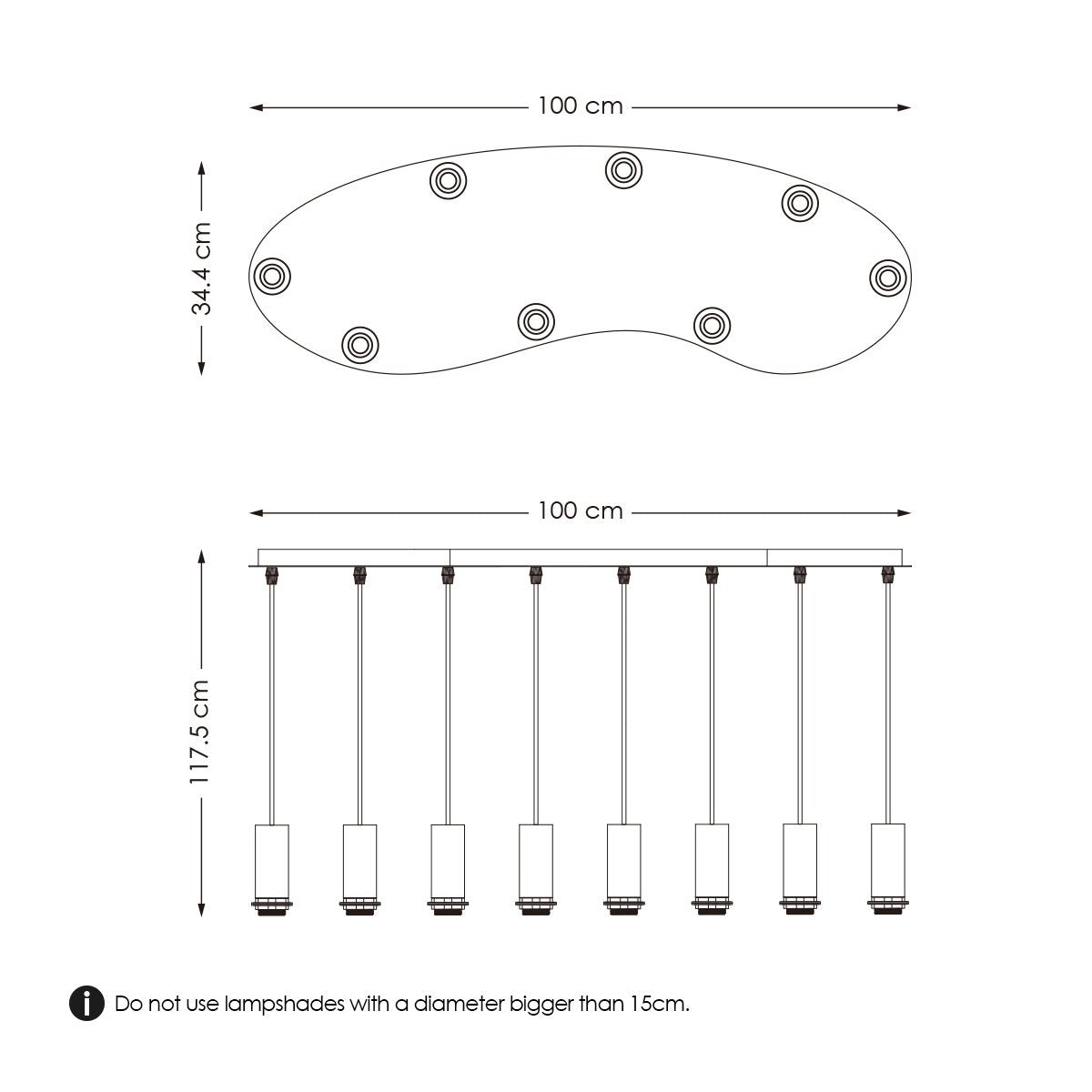 Ovale Metall-Hängelampe 8L - 100/34,4/117,5CM