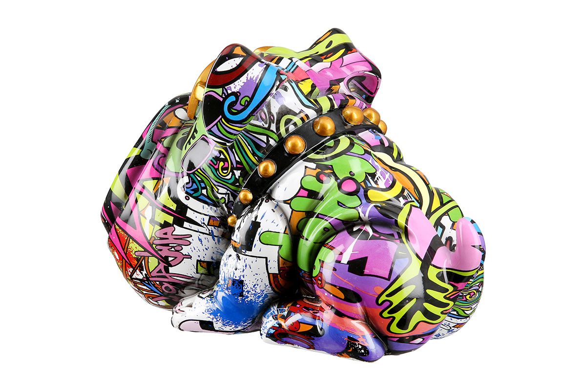 Dekoschale Hund "Magento" - Bunte Graffiti-Design, Innen Schwarz, 24cm x 17cm x 17cm