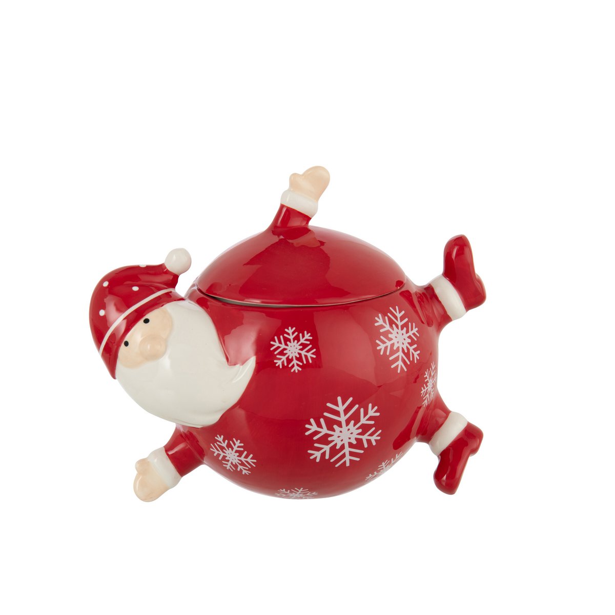 Aufbewahrungsdose Santa Keramik Rot Weiß Schneeflocken Design