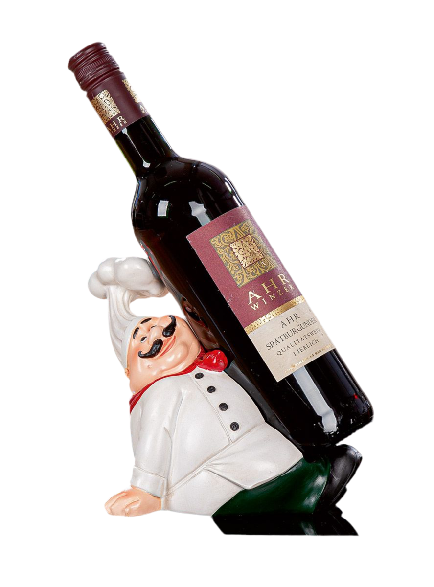Flessenhouder Chef Mario – grappige keukenhulp in wit en rood