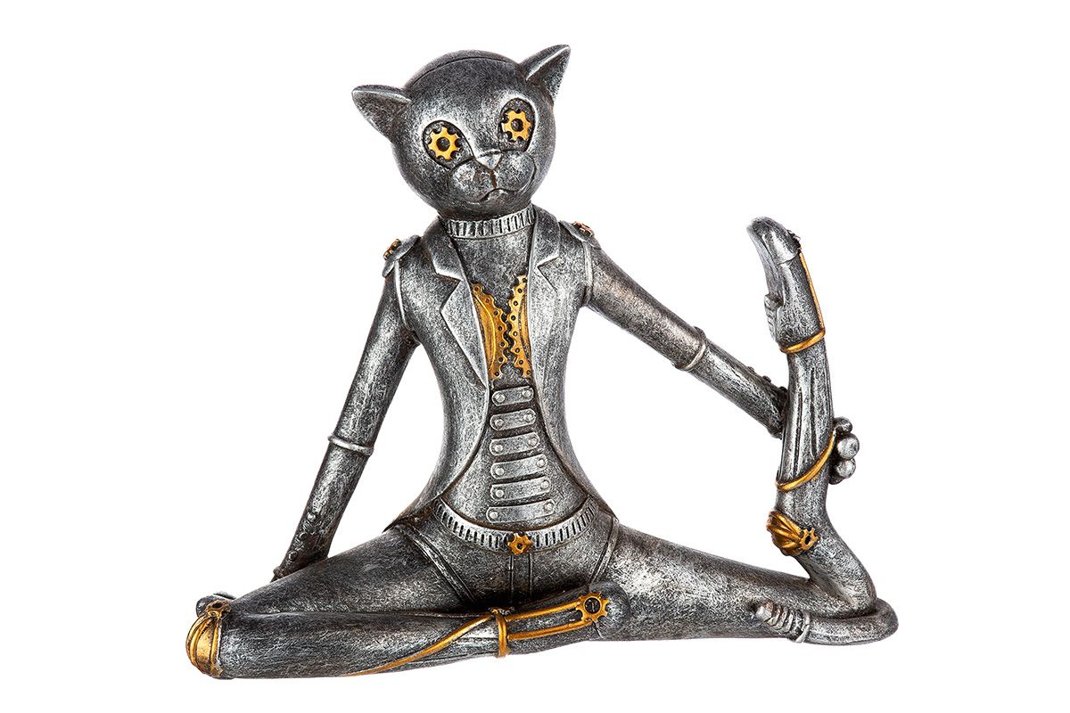 3tlg Poly Steampunk Skulptur Yoga Katzen - Eine Fusion von Kunst und Spiritualität