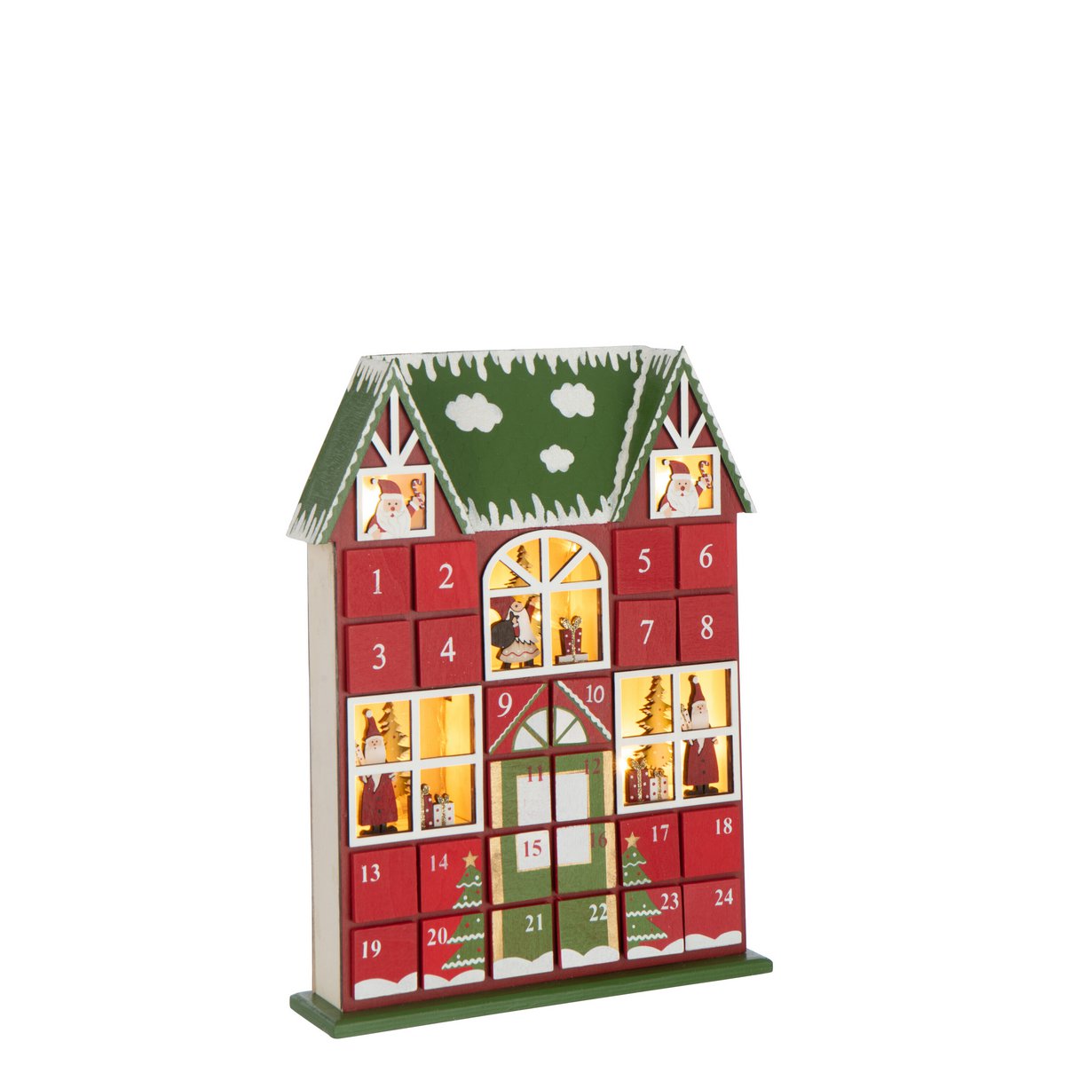 Huis Adventskalender LED Multiplex Weihnachtsrood Dunkelgrün