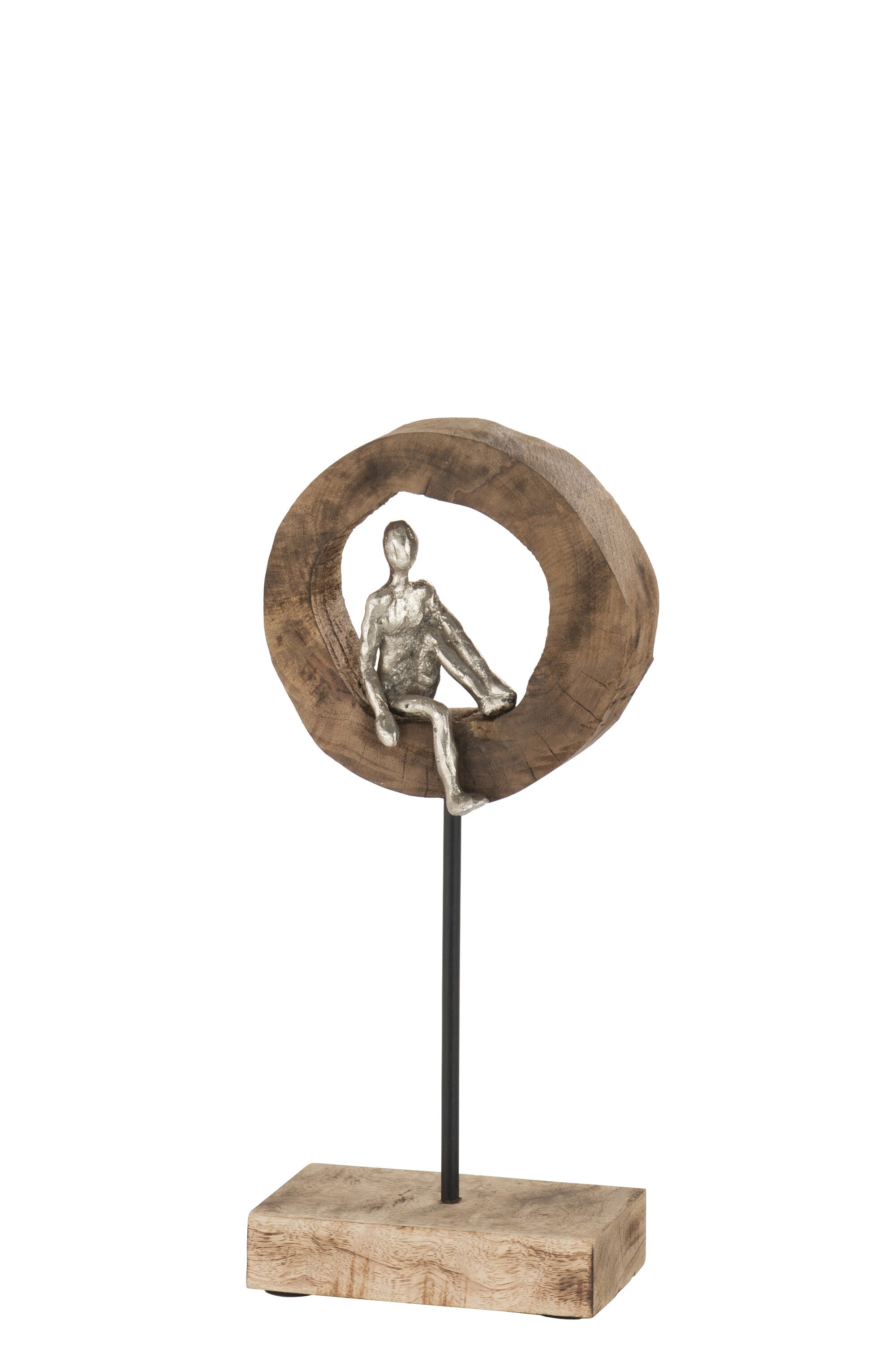 Denkende Figuren im Ring aus Mangobaum und Aluminium in Silber - Erhältlich in 2 Größen