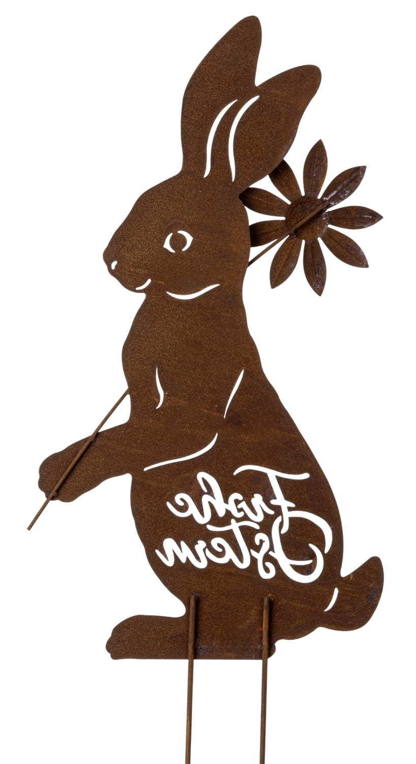 Gartenstecker Osterhase Finn Rostoptik Metall Braun