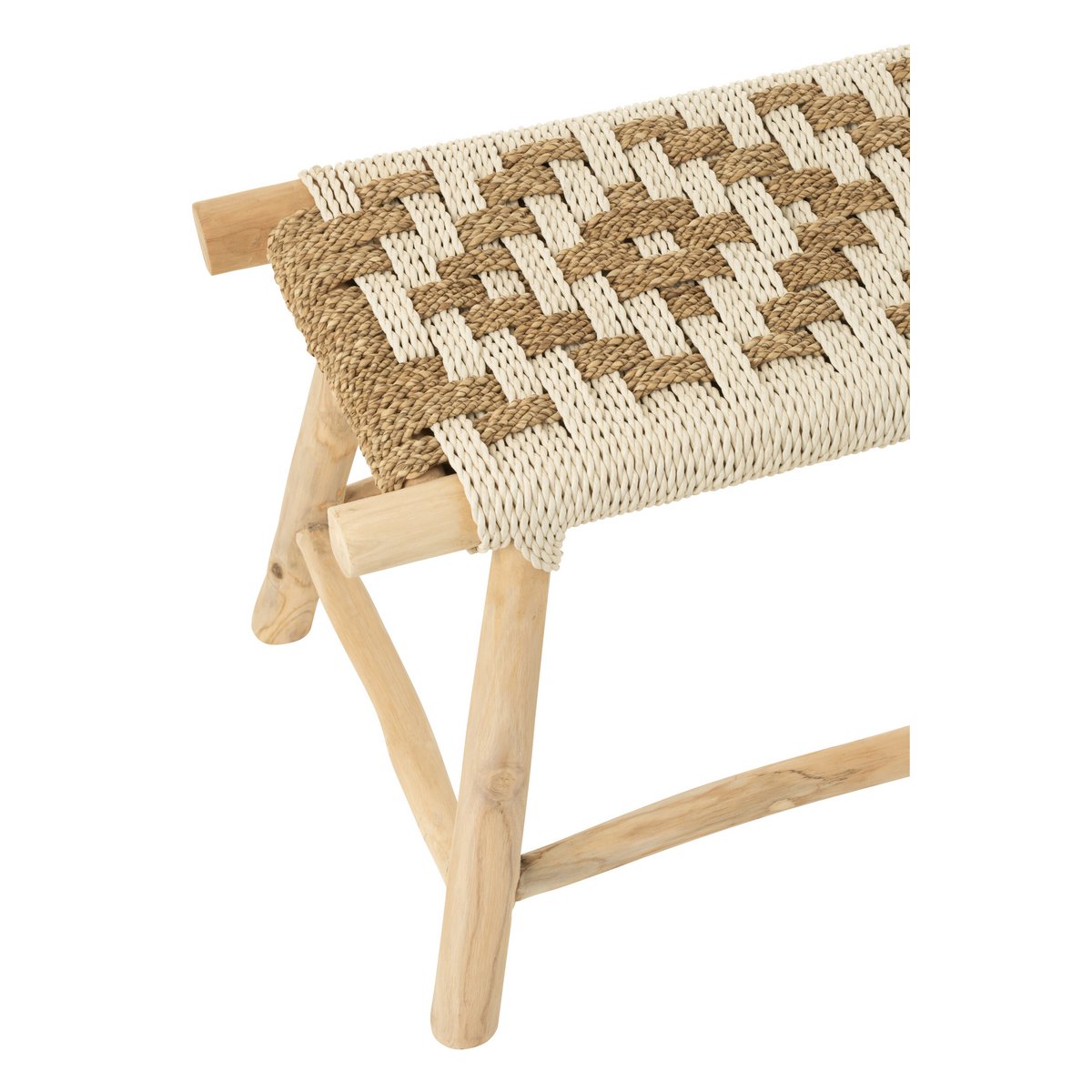 Teakholz Bank mit geflochtener Seegras Sitzfläche – Natur Design Sitzbank