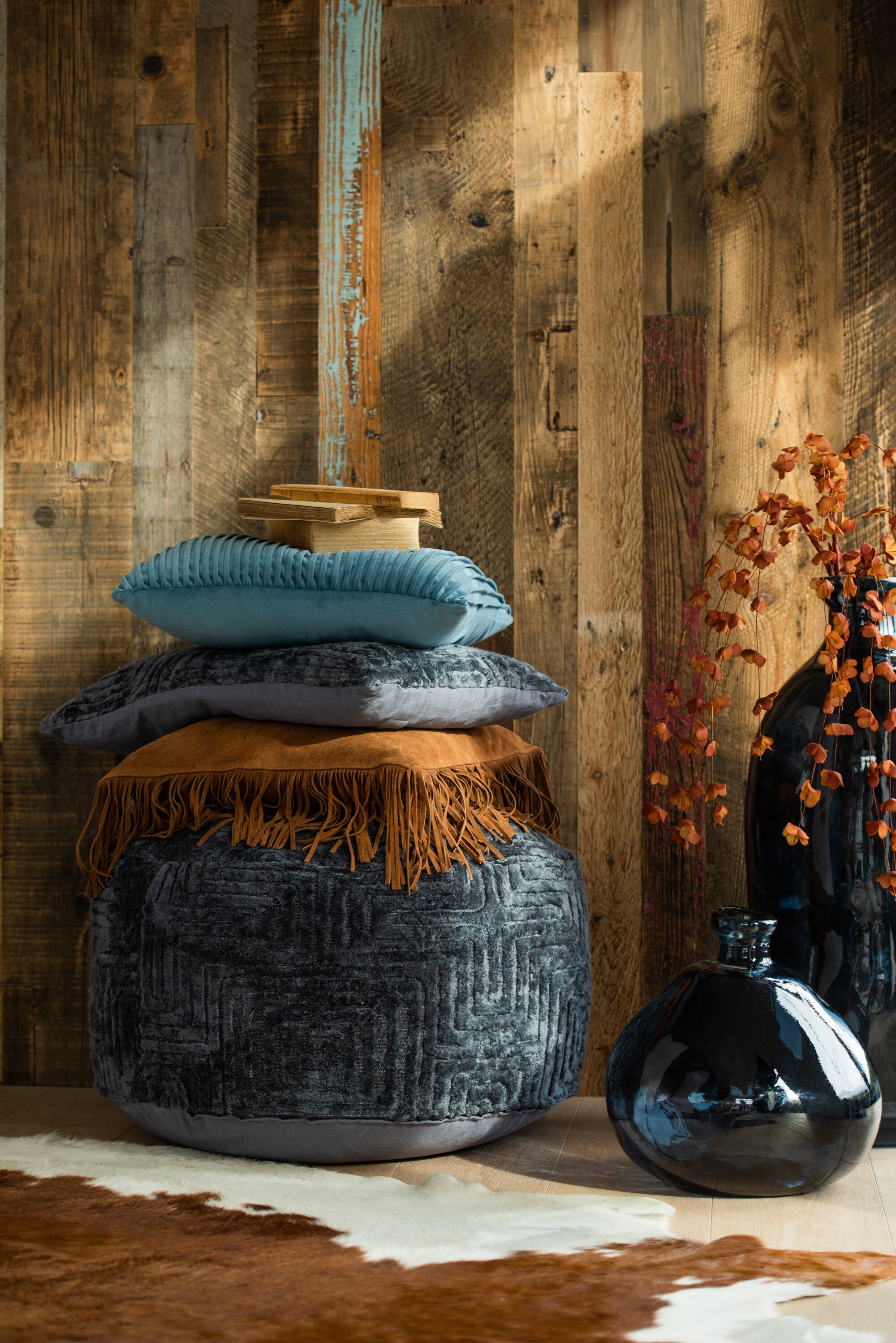 Elegante Lederkissen mit Fransen in Cognac - Exklusive Akzente für Ihr Zuhause