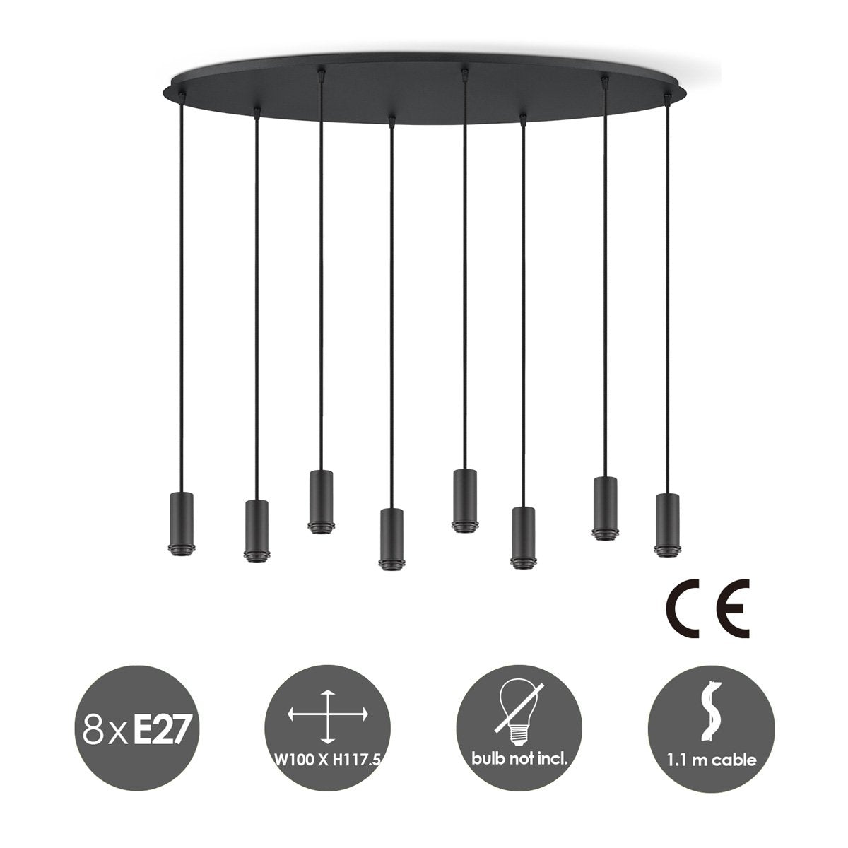 Ovale Metall-Hängelampe 8L - 100/30/117,5CM
