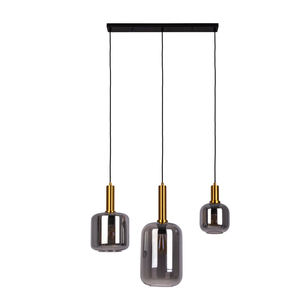 3er Pendelleuchte "FUMO", Pendellampe aus Metall und Glas in Schwarz, mit E14-Fassung, für Esszimmer, Wohnzimmer, Diele oder Büro, Hängelampe 82 cm lang
