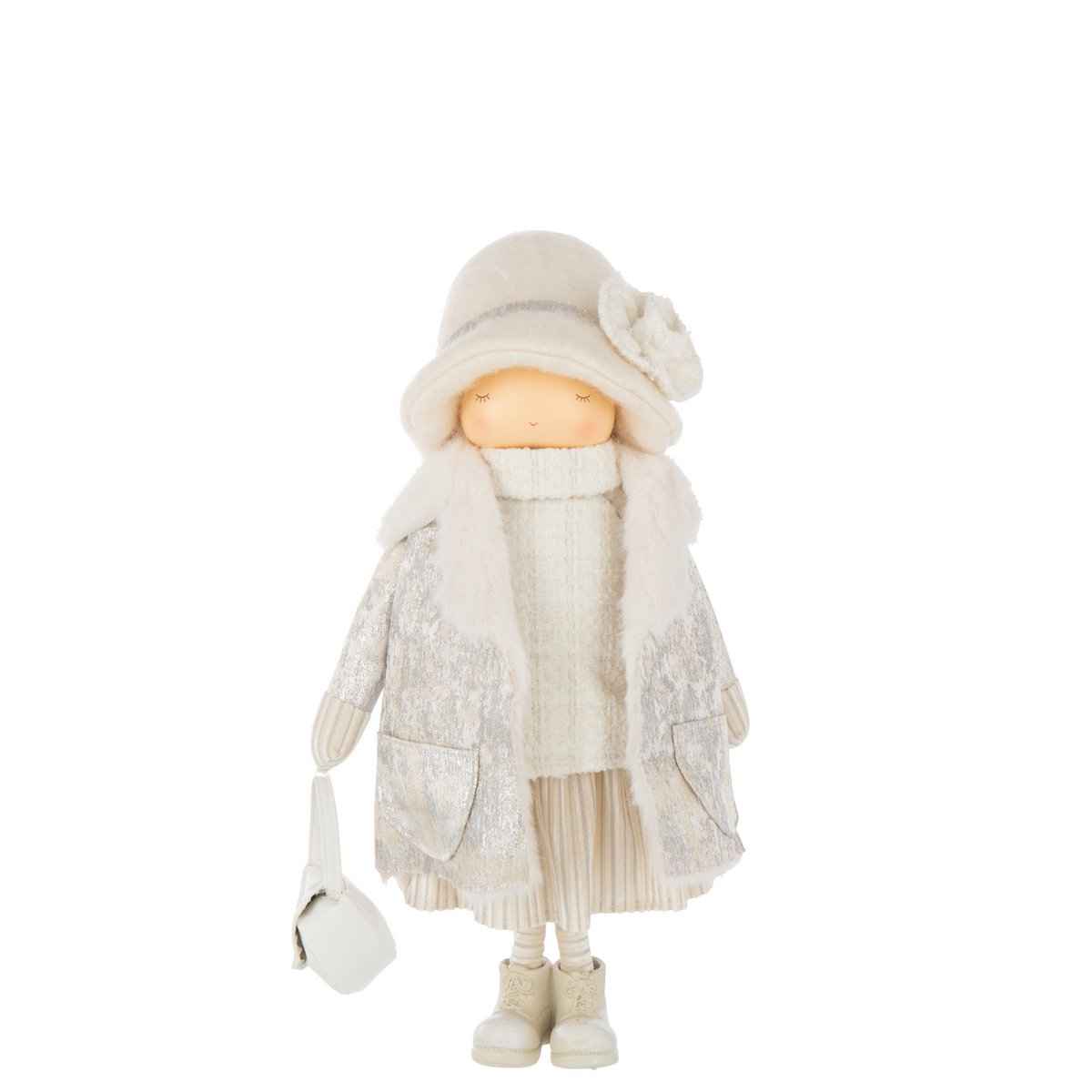 Dekofigur Mädchen Tasche Winterlook Weiß