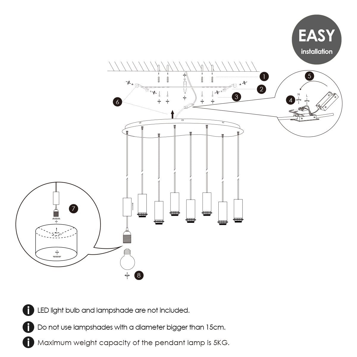 Ovale Metall-Hängelampe 8L - 80/27,5/117,5CM