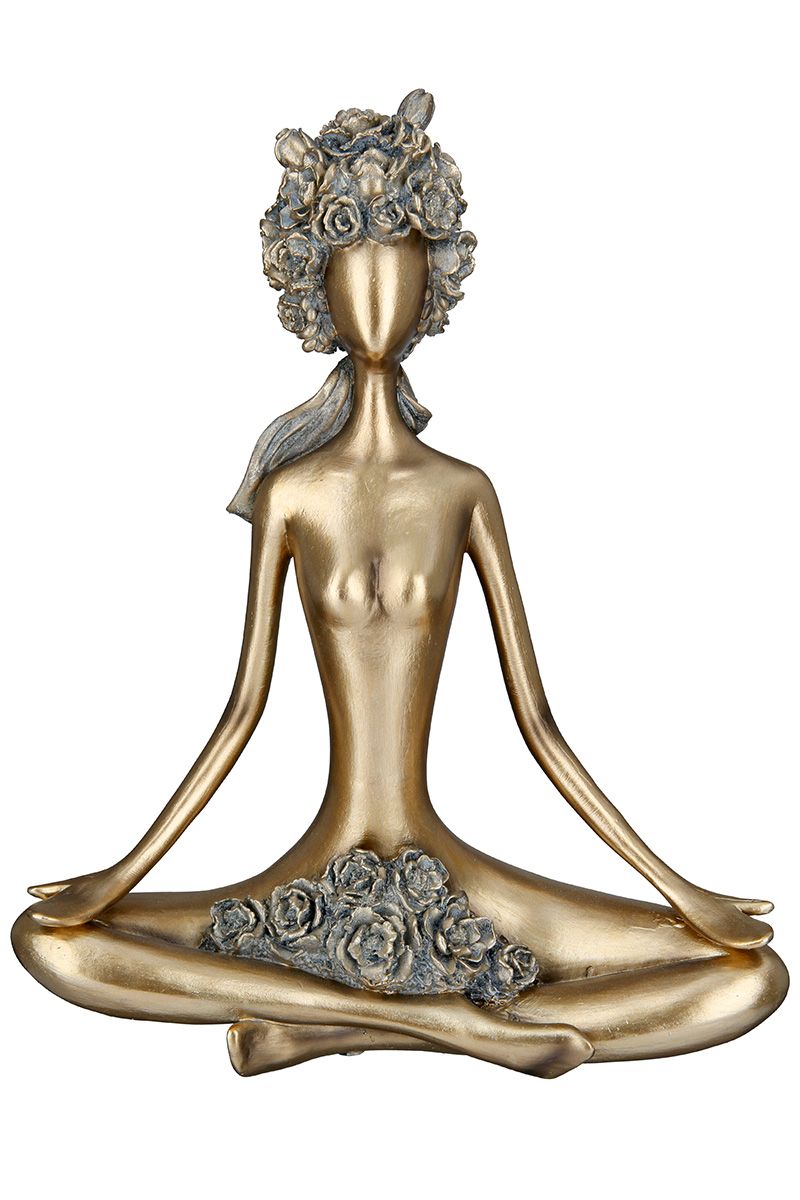 2tlg Yoga-Figur 'Rose' - Goldene Yoga-Pose mit Rosenkranz