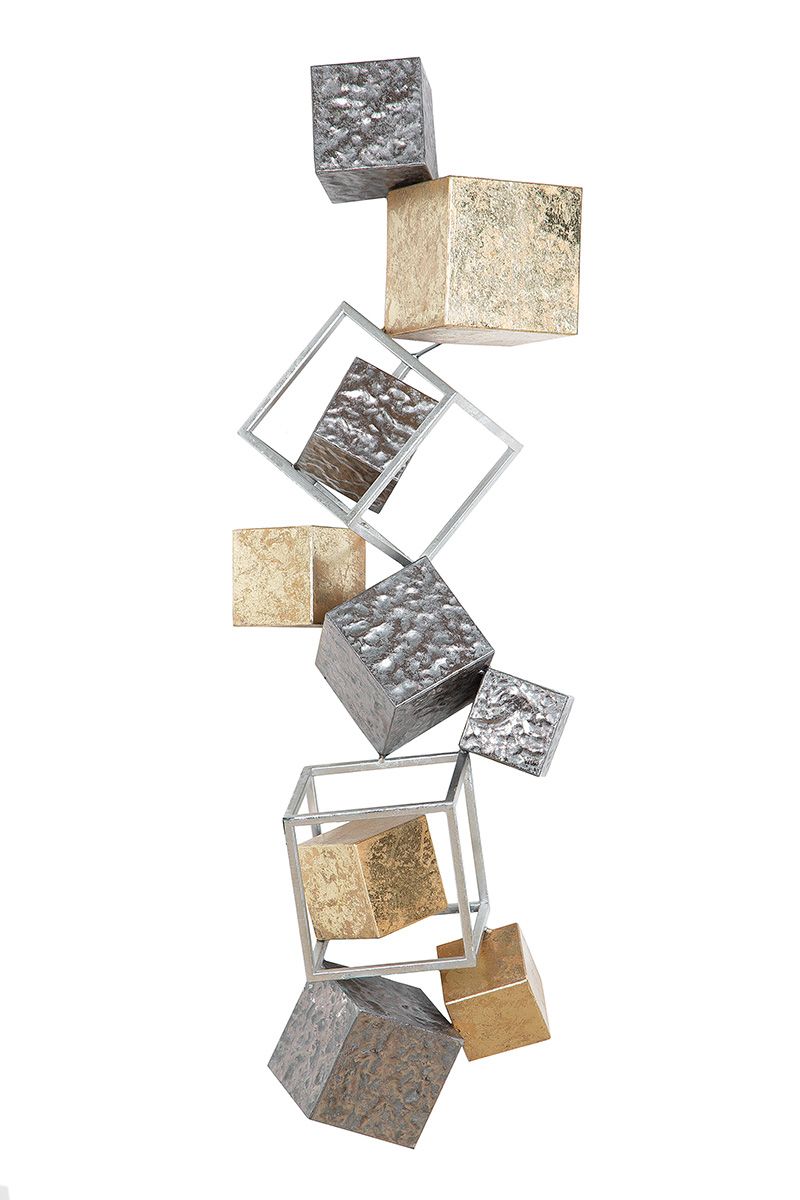 Metall Wandrelief Cubes - Handgefertigtes Wandobjekt in Anthrazit, Gold und Silber
