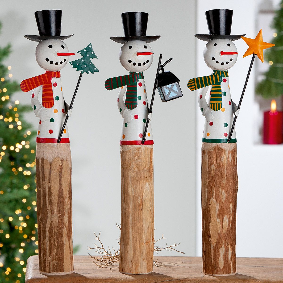 3er Set XL Holzschneemann 'Egon' - Ein farbenfrohes Winterwunder!