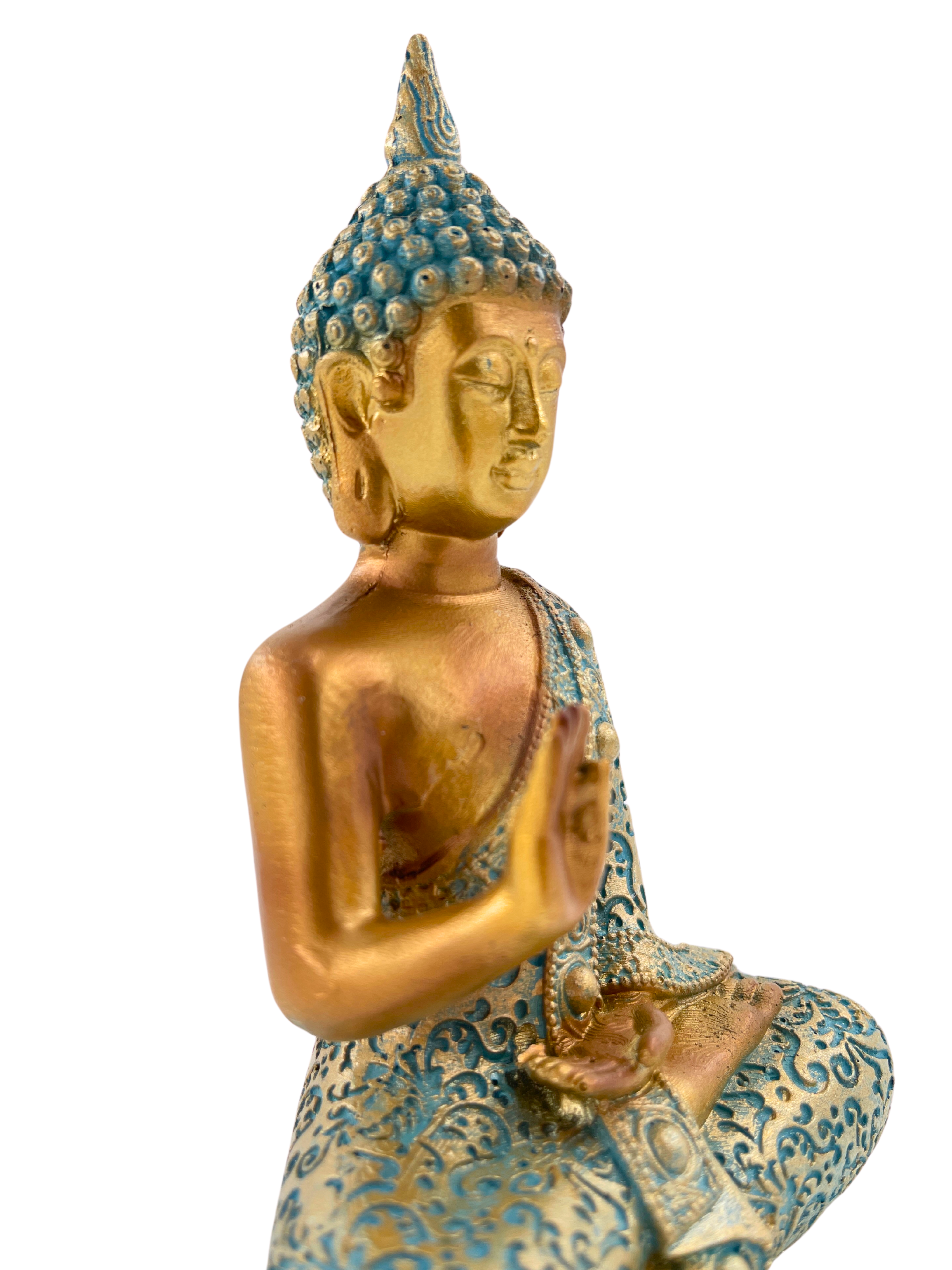 Buddha Skulptur Zenharmony Gold Tuerkis Polyresin 14cm