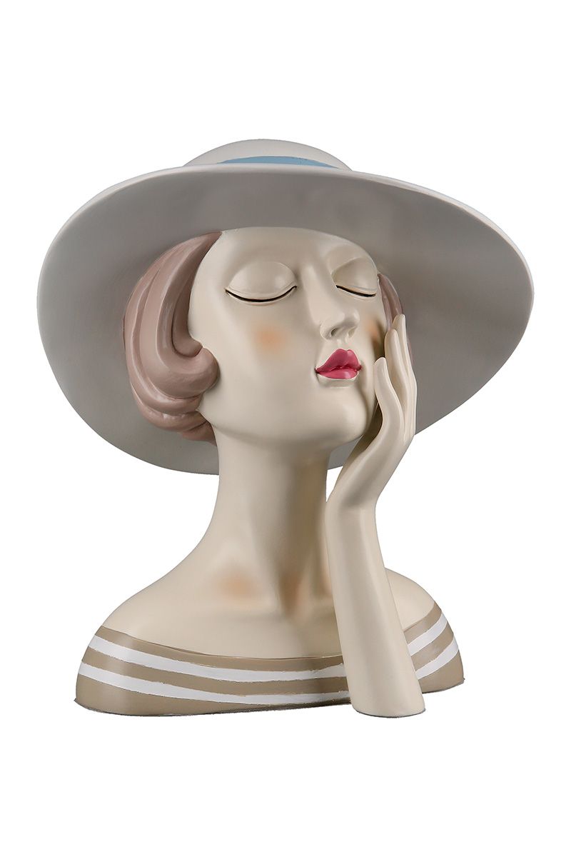 Polyfigur Lady - Charmante Dekofigur in zwei Varianten: Mit weißem oder cremefarbenem Hut