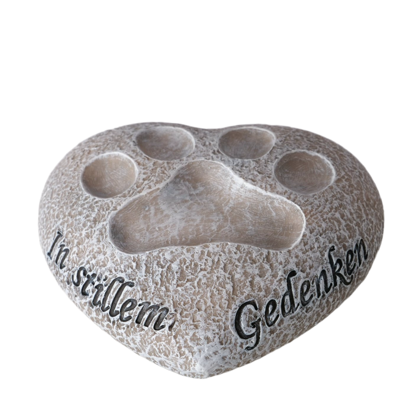 Gedenkstein Tristeza Herz grau mit Pfotenabdruck Katze Katzenpfoten