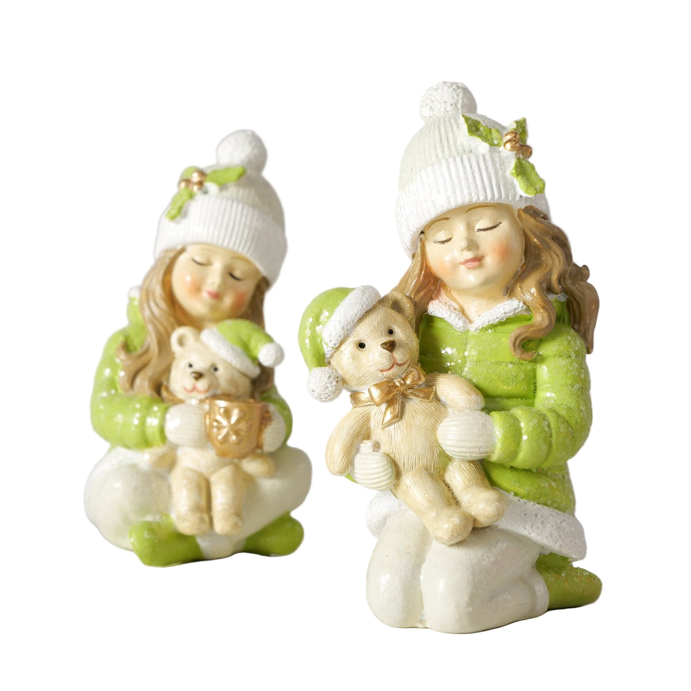 Weihnachtsdeko Figur Maren 2er Set Mädchen mit Teddybär Handbemalt