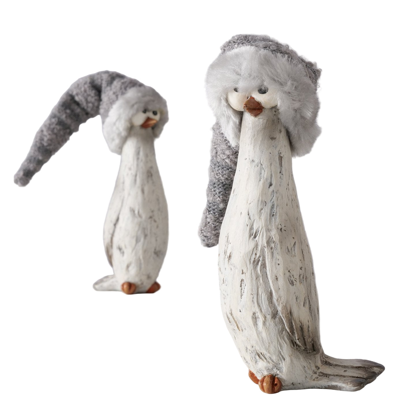 Pinguinfiguren Toffel 2er Set Winterdeko Grau Handgearbeitet