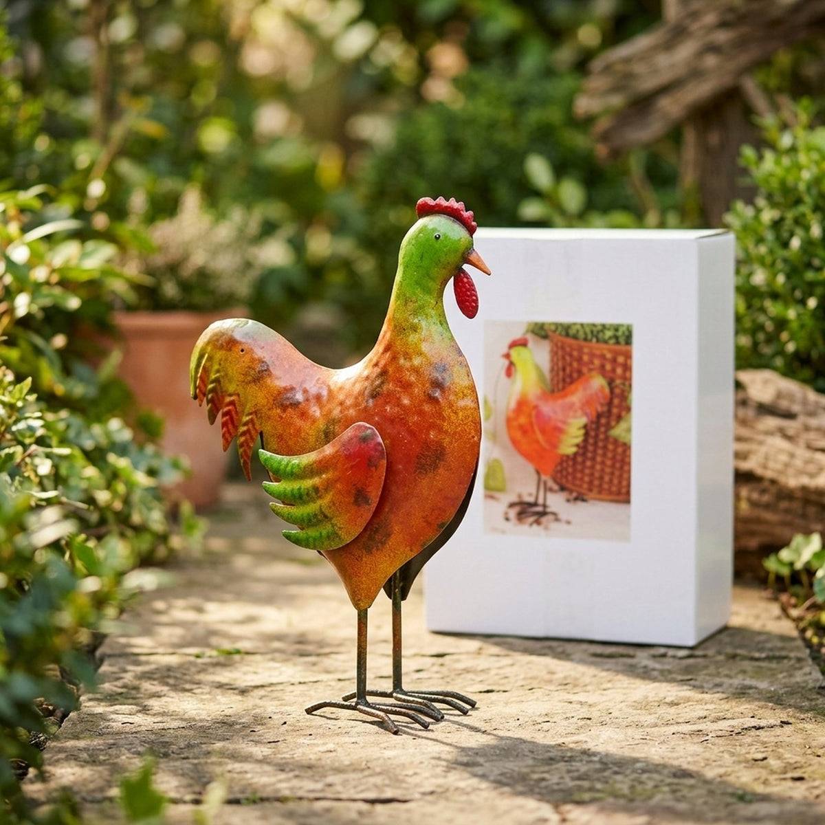 Gartenfigur Huhn Frieda aus Eisen 33 cm