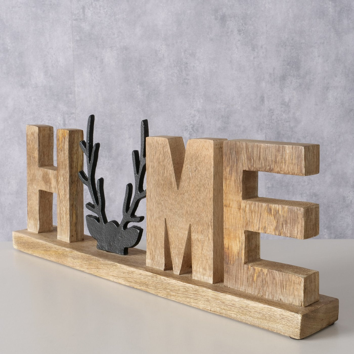 Vilbert Schriftzug Home mit Hirschkopf – Natur & Schwarz