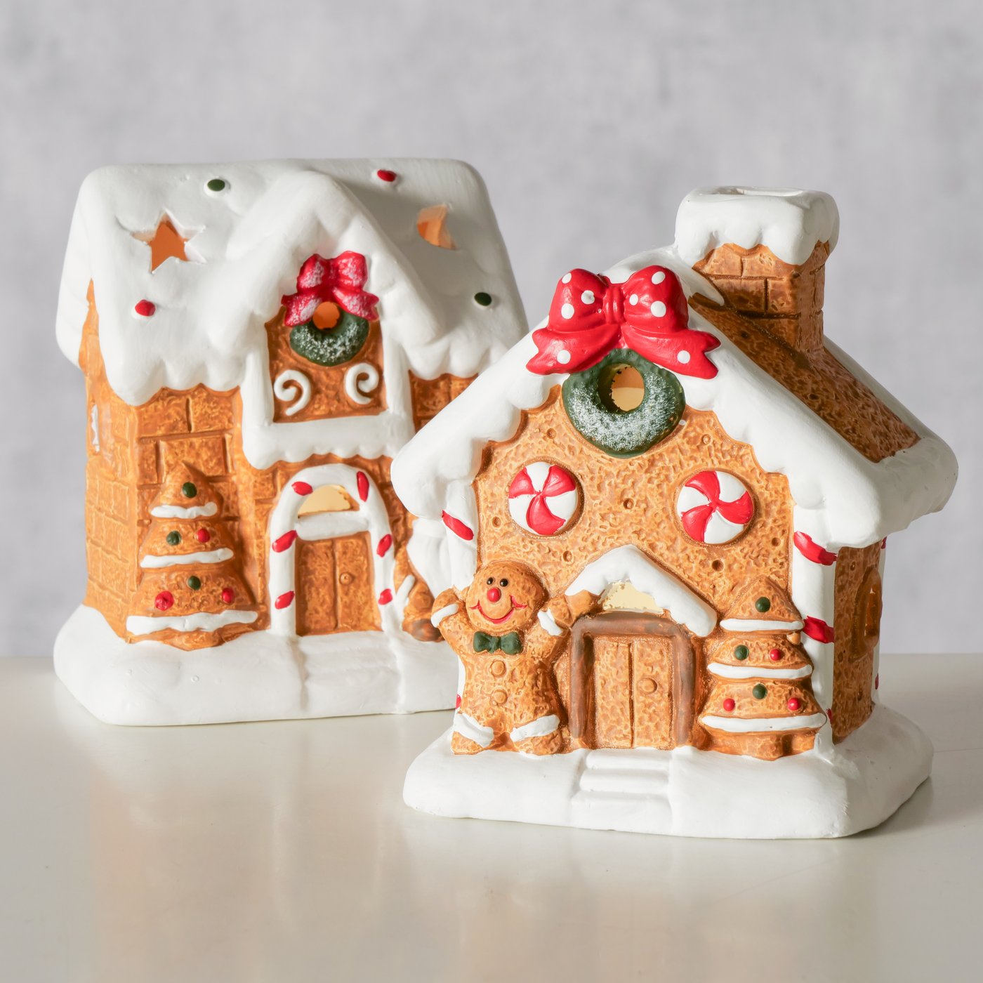 Dekoaufsteller Ginger 2er Set Lebkuchenhaus Mit LED Handbemalt