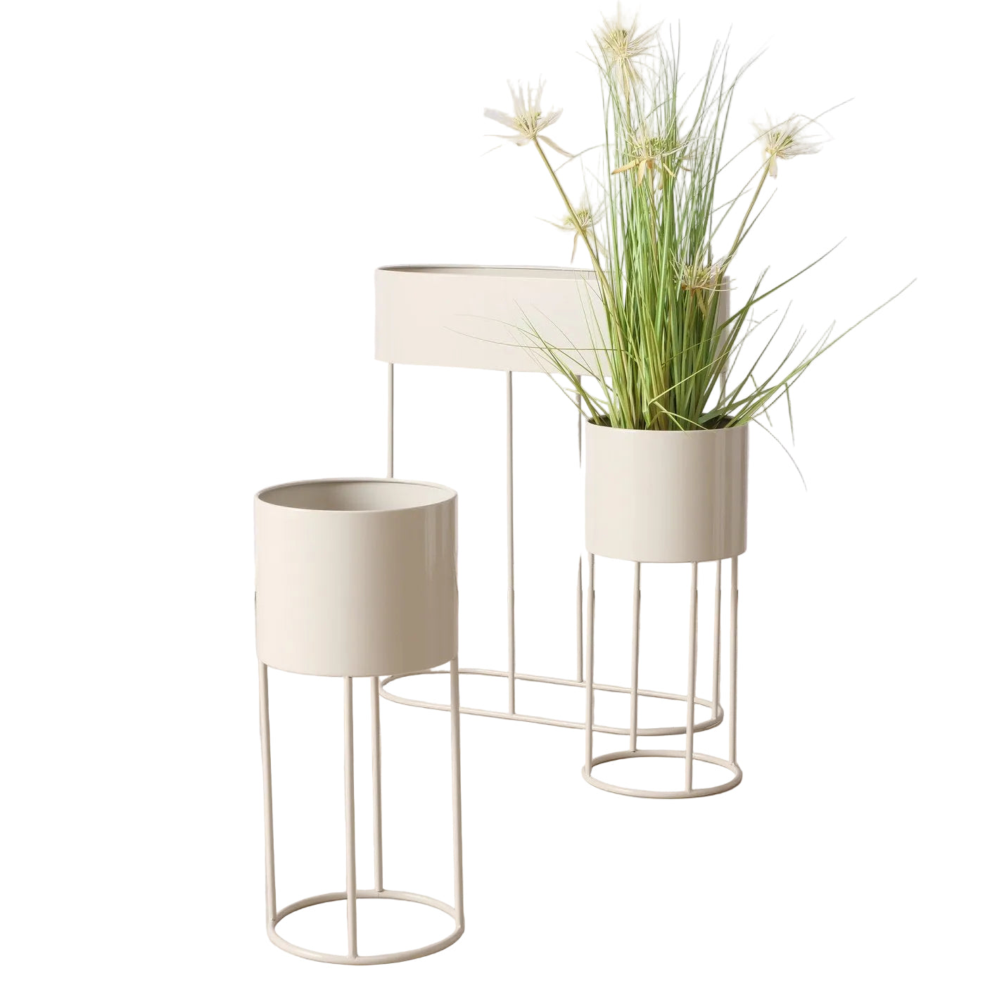 Übertopf Set Aurela beige aus Metall pulverbeschichtet 3 teilig outdoor