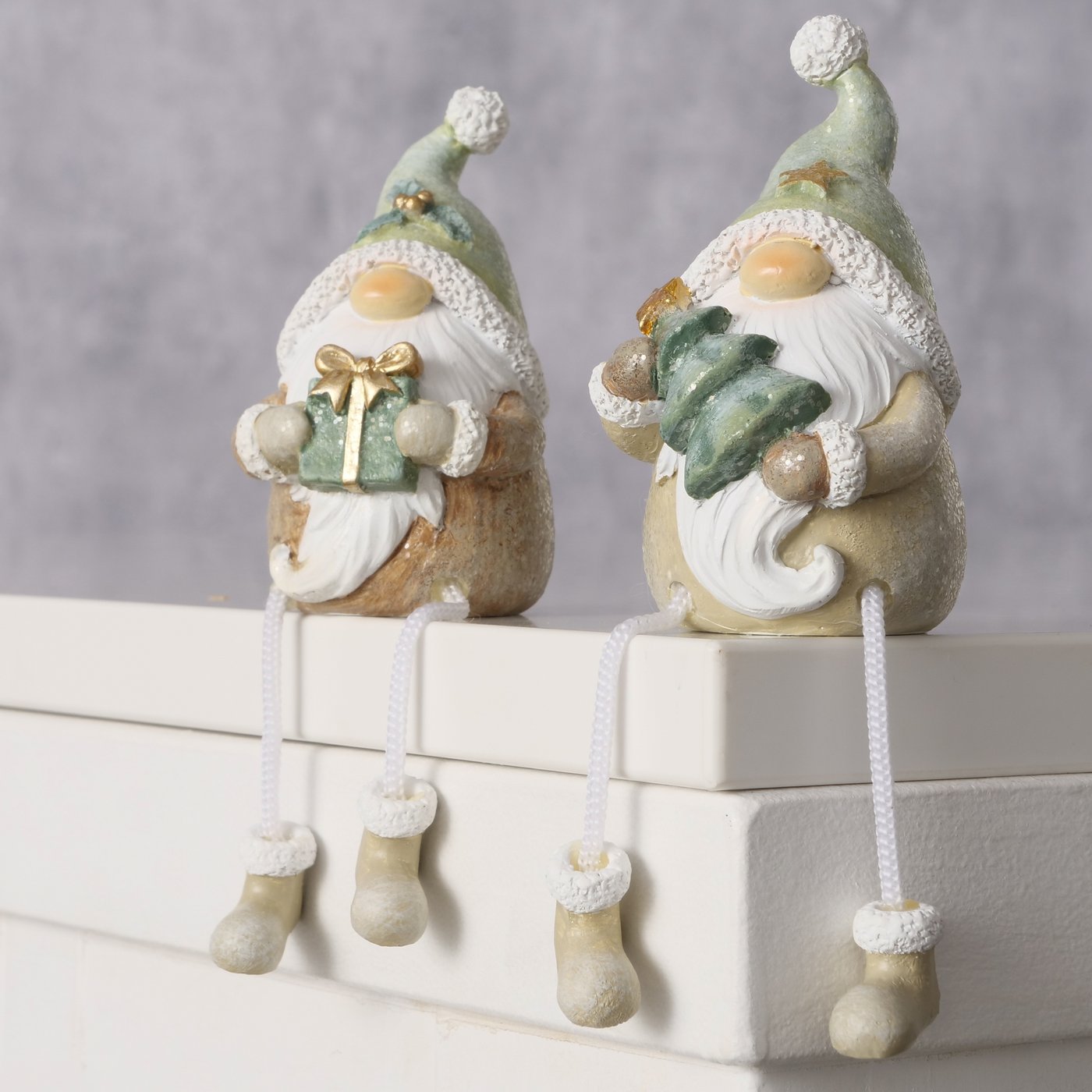 Kantenhocker Lazaro 2er Set Wichtel gruen weiss aus Kunstharz