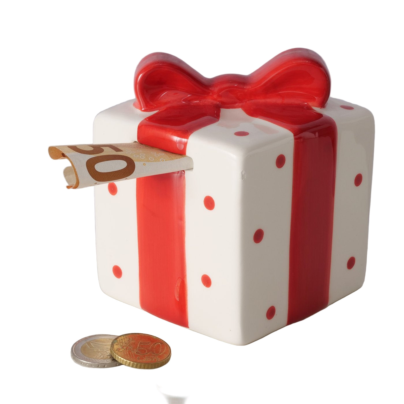 Spardose Gift Keramik Geschenkbox Rot Weiß Handbemalt