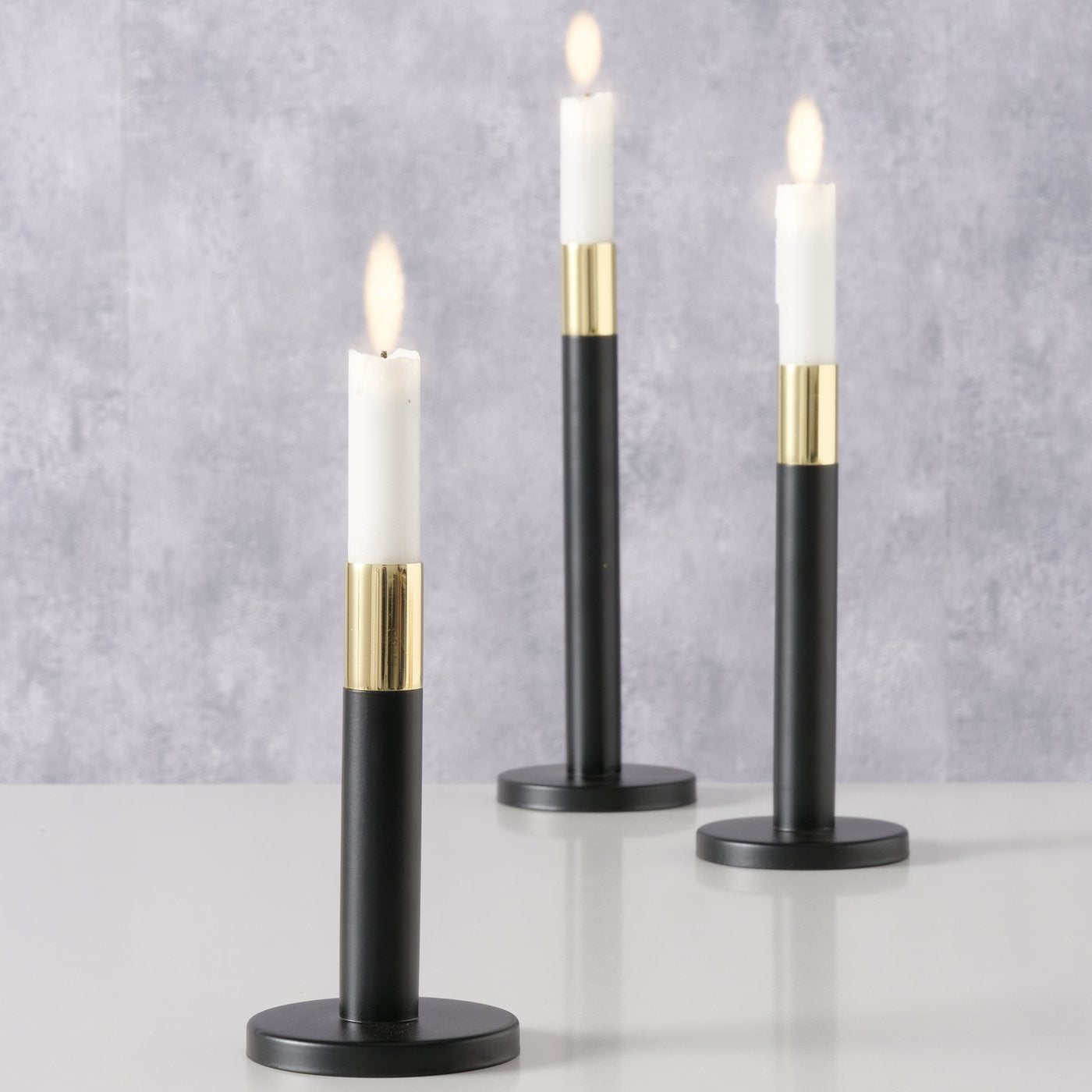 Kerzenleuchter Mats im Dreier-Set, Handgefertigt in Schwarz und Gold, 24,8 cm Höhe