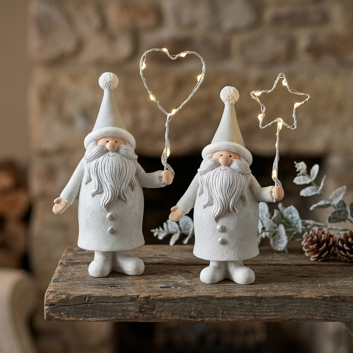 LED Weihnachtsmann Renato 2er Set weiß 17 cm