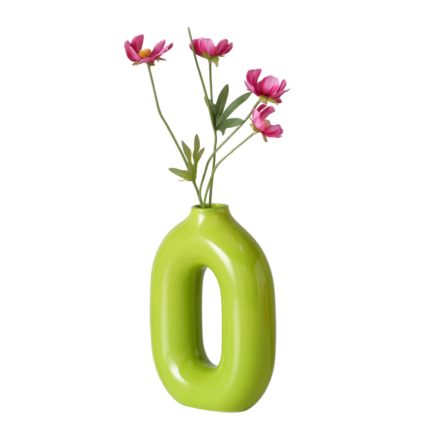 LimeGlow Vase Keramik Oval Limettengrün Modern Design 22cm