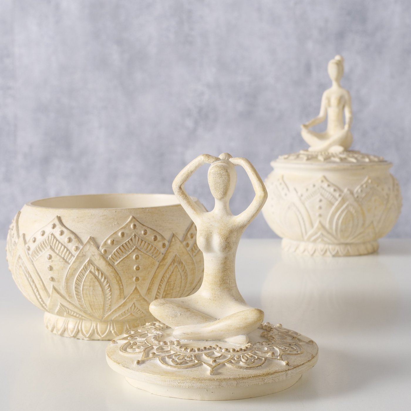 2er-Set Meditationsdosen Schmuckdose - Handgefertigte Yoga Figuren