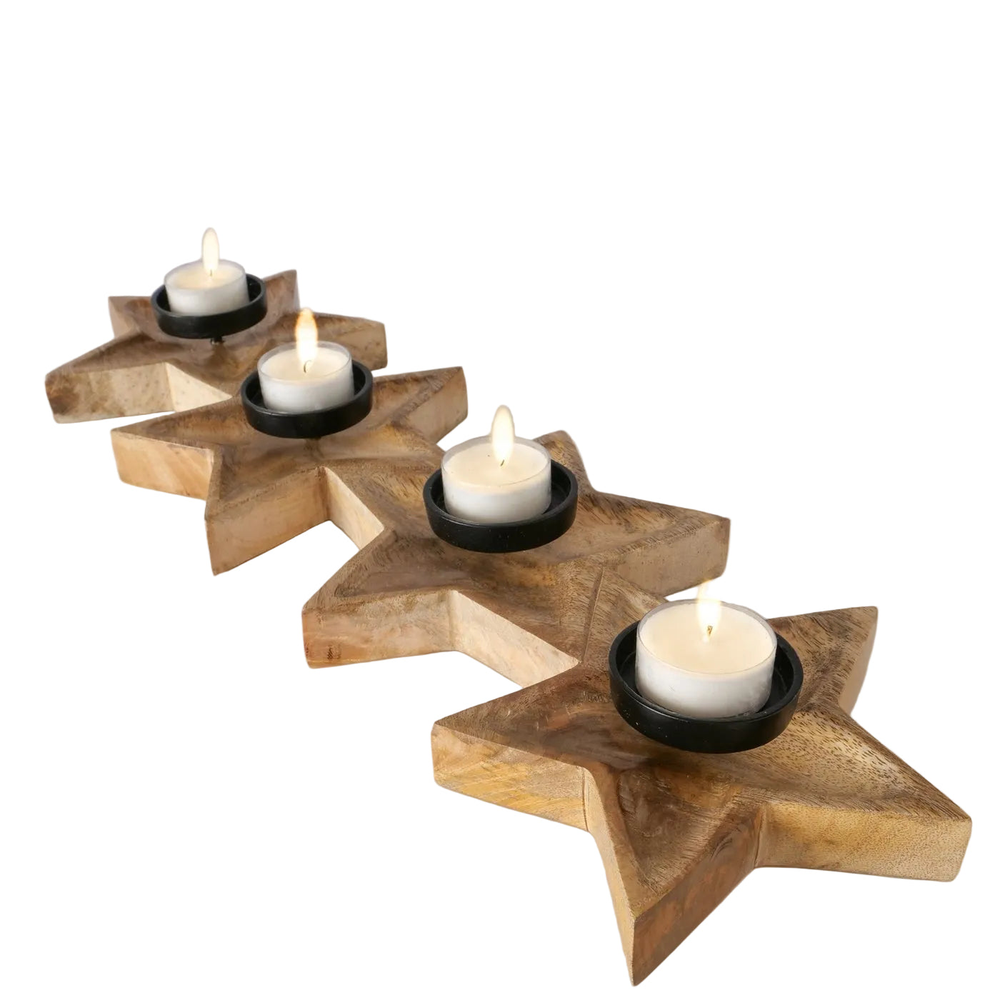 Teelichthalter Holz Asteria Stern aus Mangoholz für 4 Teelichter