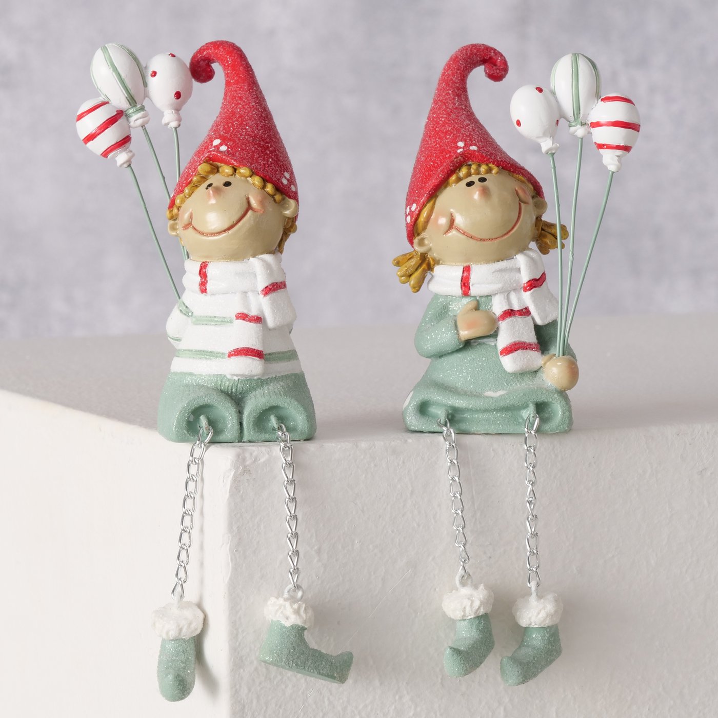 Weihnachtsdeko Kantenhocker Jingle 2er Set Junge & Mädchen mit Luftballons