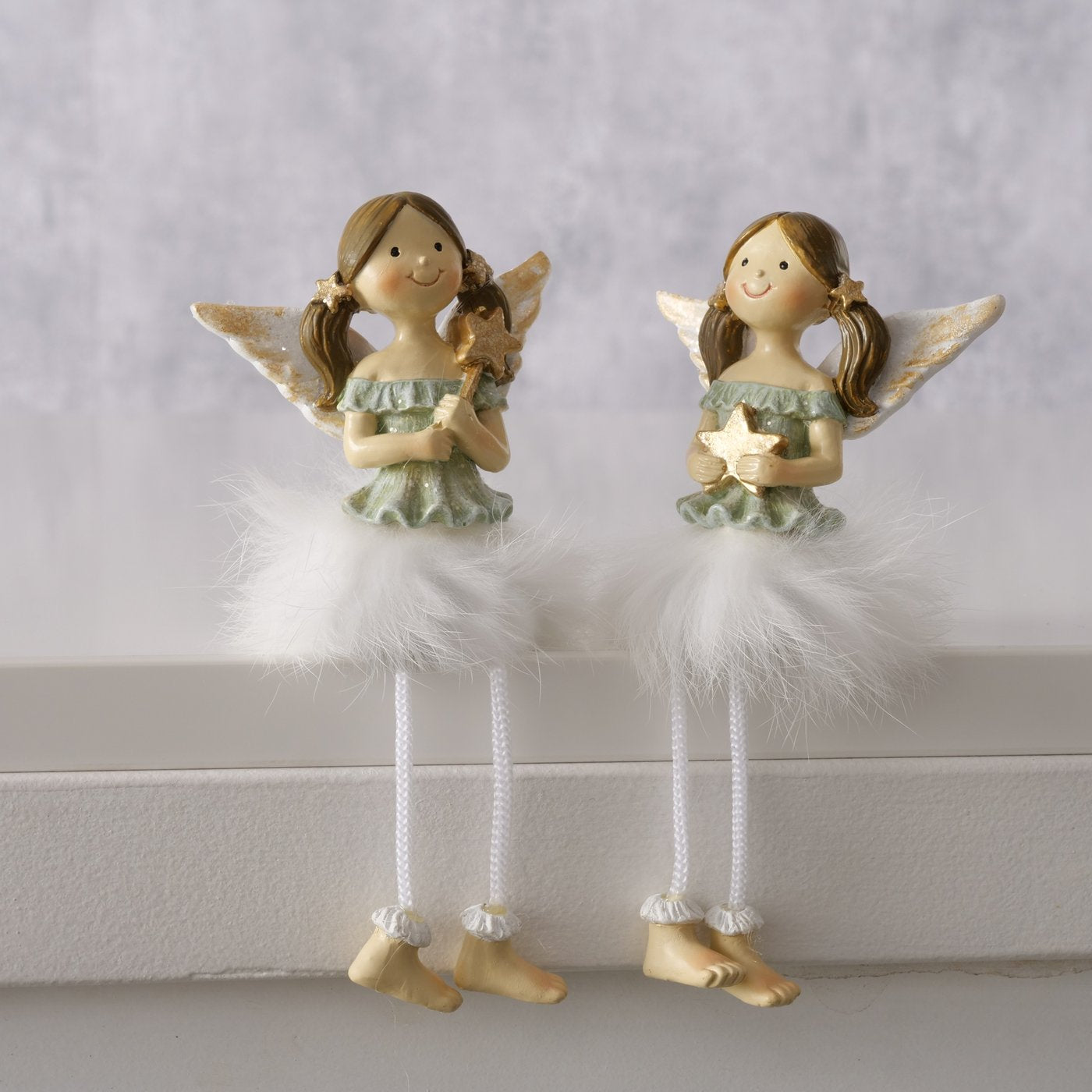 Deko Engel Kantenhocker Bettina 2er Set Handbemalt mit Federn