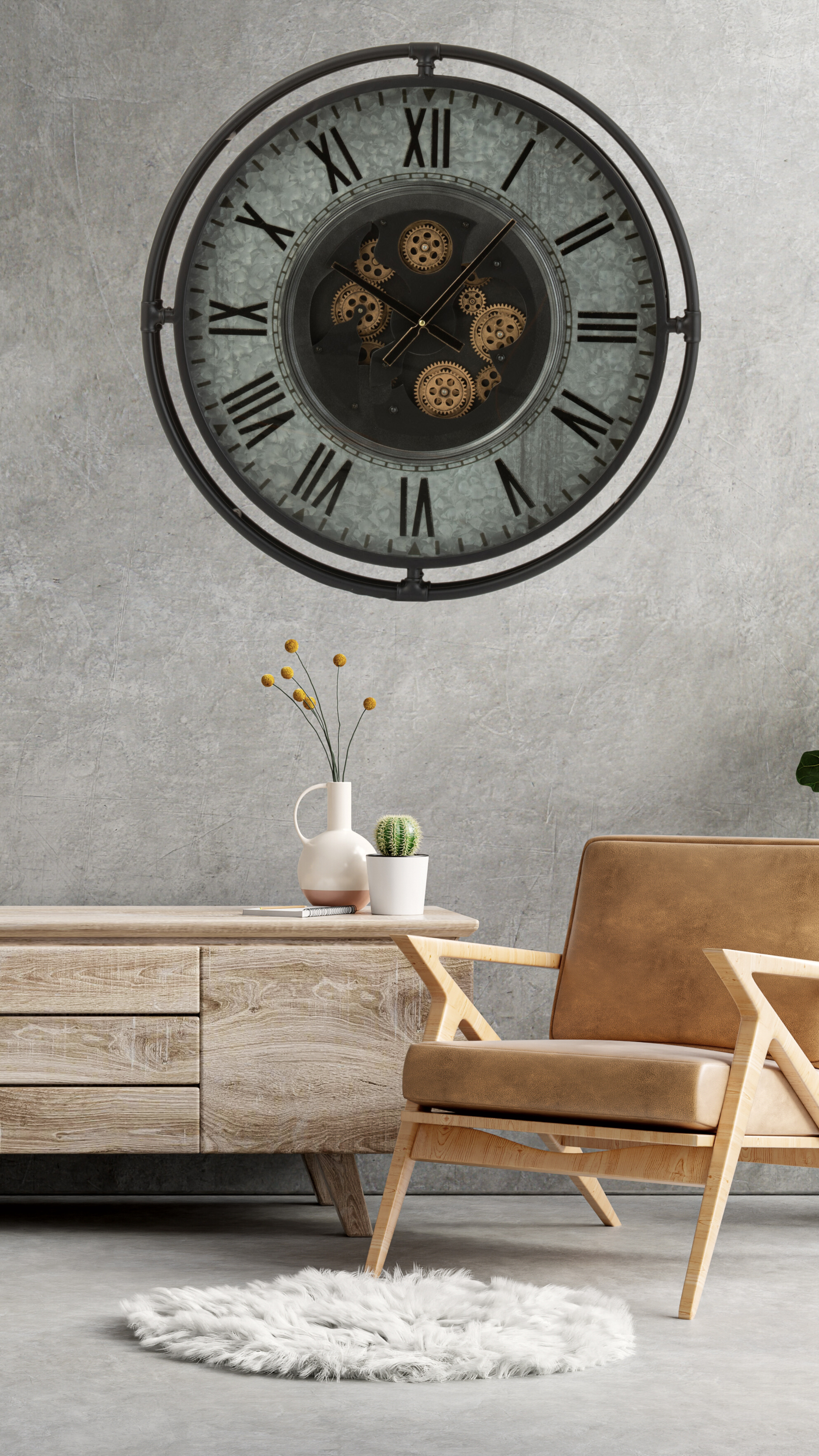 Wanduhr "Römische Zahnräder" mit Metallumrandung und drehenden Elementen ∅ 68.5cm