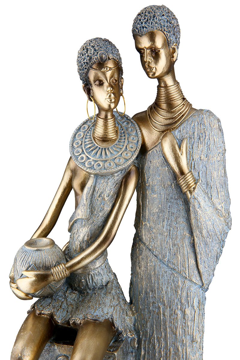 2tlg Set Figur 'Jamila & Jamal' - Elegantes Sitzfiguren-Paar in Gold und Grau