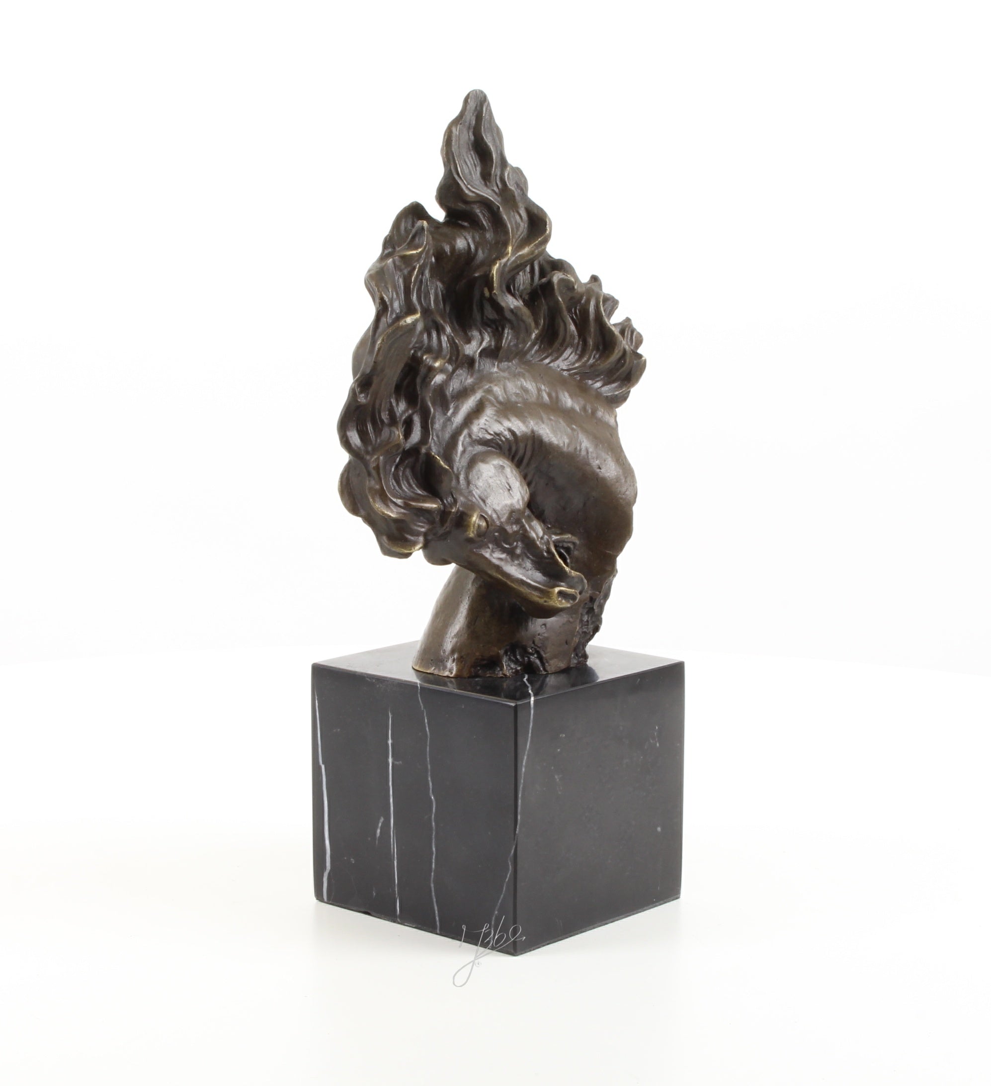 Valerio Pferdekopf Skulptur aus echter Bronze mit Marmorsockel