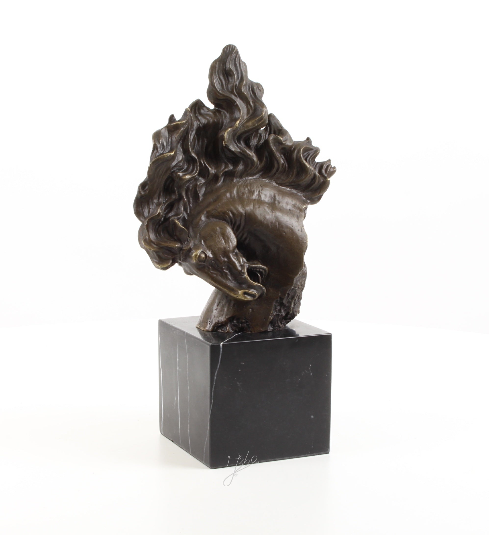 Valerio Pferdekopf Skulptur aus echter Bronze mit Marmorsockel