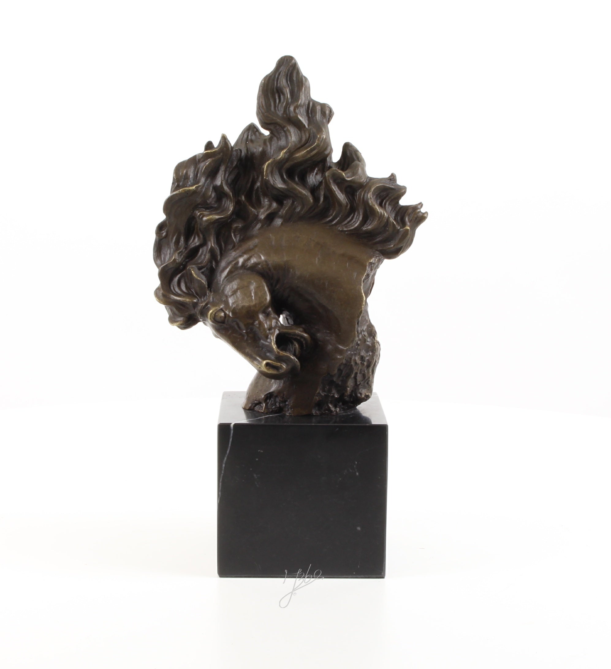 Valerio Pferdekopf Skulptur aus echter Bronze mit Marmorsockel